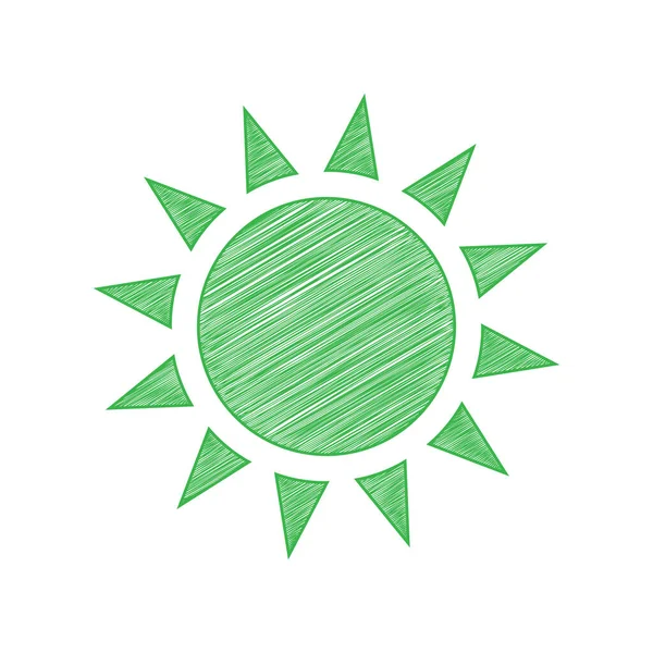 太陽のサインイラスト 白い背景にしっかりとした輪郭を持つ緑のスクリブルアイコン — ストックベクタ