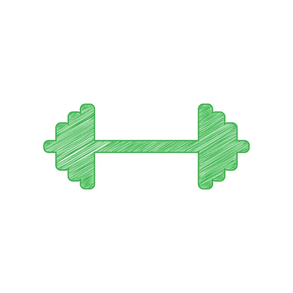 Dumbbell Weights Sign Green Scribble Icon Solid Contour White Background — Stock Vector