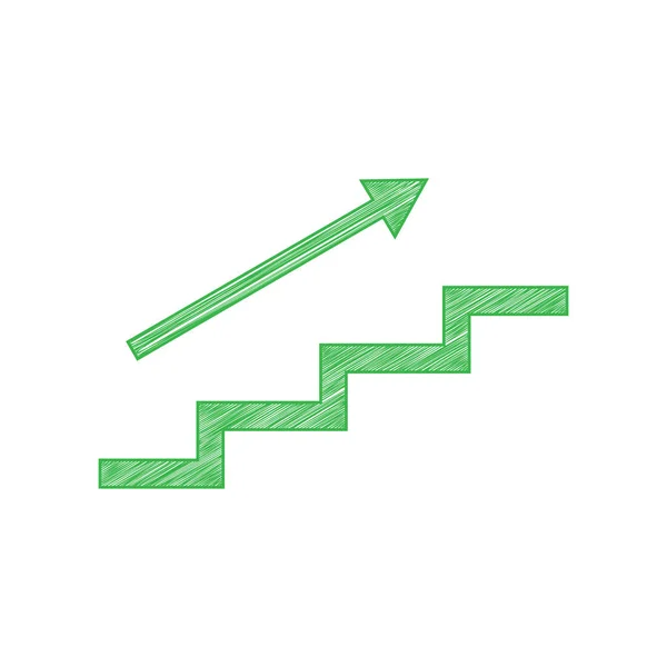 Σκάλα Βέλος Green Scribble Εικονίδιο Συμπαγές Περίγραμμα Λευκό Φόντο — Διανυσματικό Αρχείο