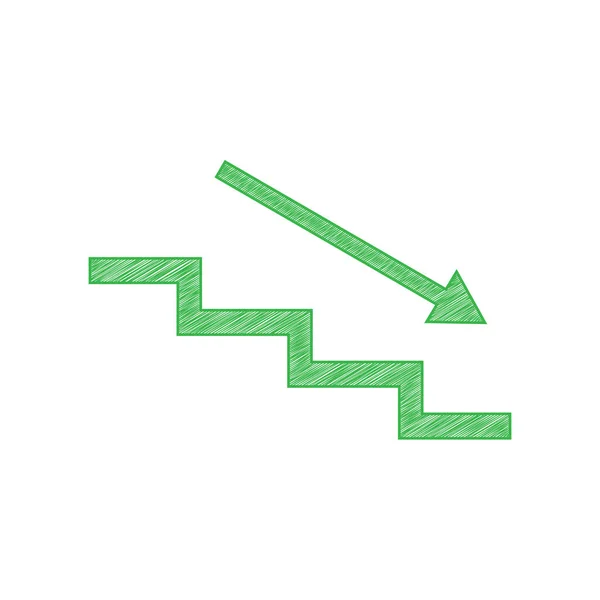 用箭把楼梯放下来白色背景上有实心轮廓的绿色笔形图标 — 图库矢量图片