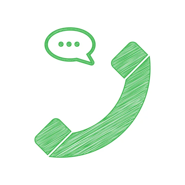 Telefoon Met Spraakbellenbord Groene Krabbel Pictogram Met Solide Contour Witte — Stockvector