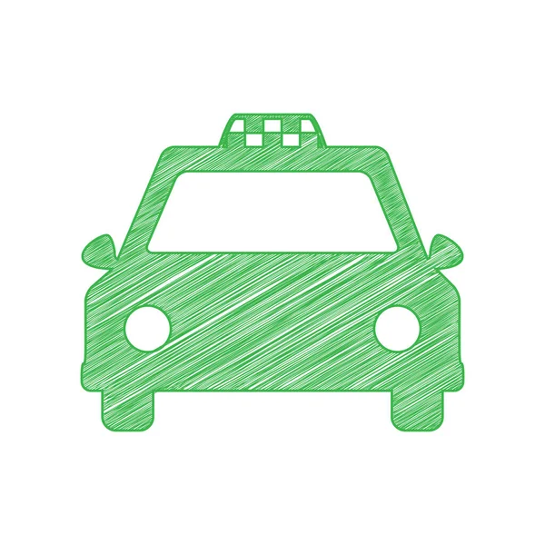 Illustration Signe Taxi Icône Gribouillage Verte Avec Contour Solide Sur — Image vectorielle