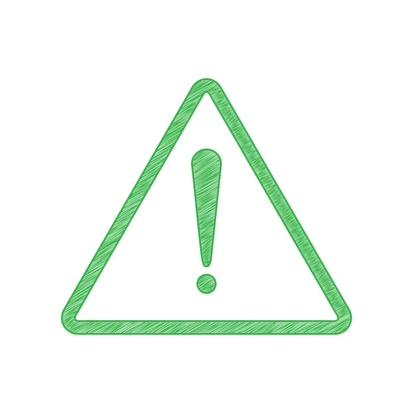 Exclamation Danger Sign Flat Style Green Scribble Icon Solid Contour — Stock Vector