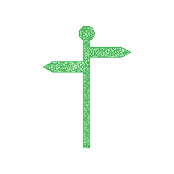 Направление Дорожный Знак Зеленый Каракуль Икона Твердым Контуром Белом Фоне — стоковый вектор