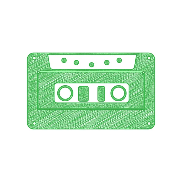 Cassette Icoon Audioband Groene Krabbel Pictogram Met Solide Contour Witte — Stockvector