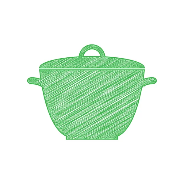 Casserole Signe Simple Icône Gribouillage Verte Avec Contour Solide Sur — Image vectorielle