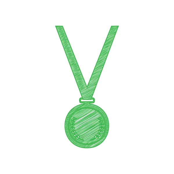 勋章简单的标志 白色背景上有实心轮廓的绿色笔形图标 — 图库矢量图片