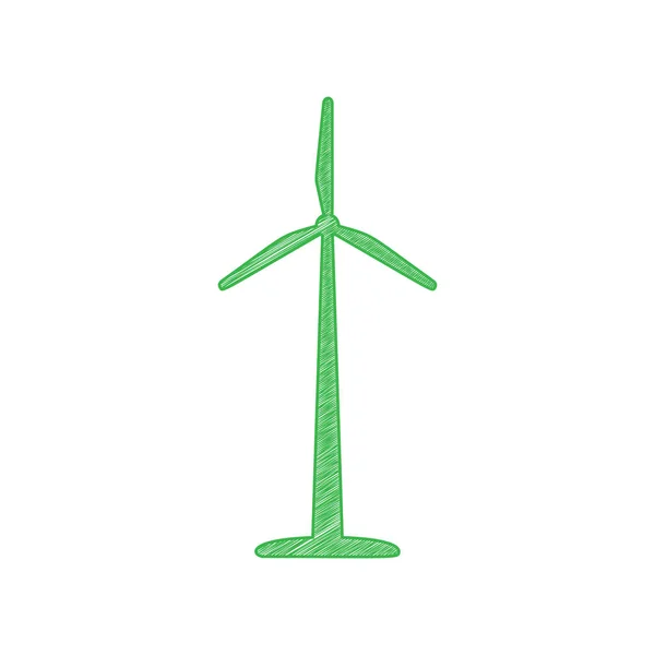 Logo Signe Éolienne Icône Gribouillage Verte Avec Contour Solide Sur — Image vectorielle