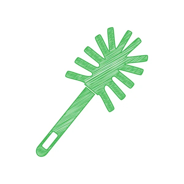 Toilet Brush Doodle Green Scribble Icon Solid Contour White Background — Stock Vector