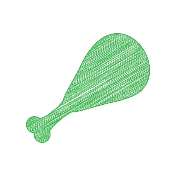 Signo Pierna Pollo Icono Garabato Verde Con Contorno Sólido Sobre — Vector de stock