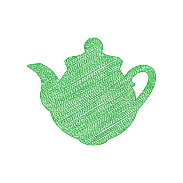 Tea Maker Kitchen Sign Green Scribble Icon Solid Contour White — Stock Vector