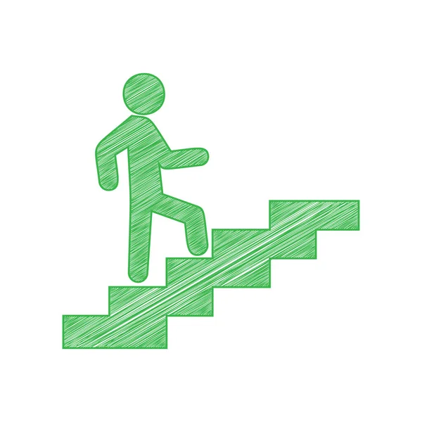 Hombre Las Escaleras Subiendo Icono Garabato Verde Con Contorno Sólido — Vector de stock