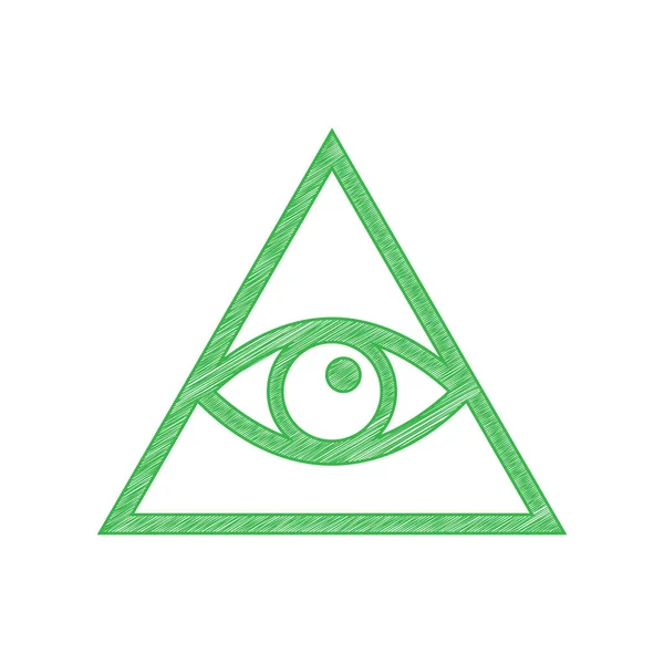 All Seeing Eye Pyramid Symbol Freemason Spiritual Green Scribble Icon — Stock Vector