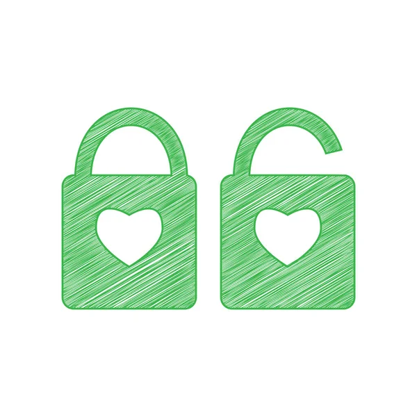 Signo Bloqueo Con Forma Corazón Icono Garabato Verde Con Contorno — Archivo Imágenes Vectoriales