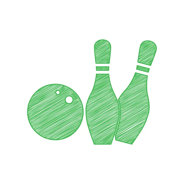 Ilustrasi Tanda Bowling Ikon Scribble Hijau Dengan Kontur Padat Pada - Stok Vektor