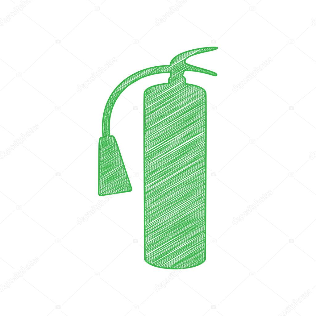 Fire extinguisher sign. Green scribble Icon with solid contour on white background.