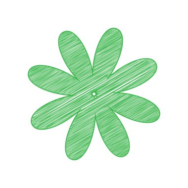 Çiçek tabelası çizimi. Beyaz arkaplan üzerine katı konturlu yeşil karalama Simgesi.