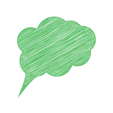 Kabarcık işareti illüstrasyonunu anlat. Beyaz arkaplan üzerine katı konturlu yeşil karalama Simgesi.