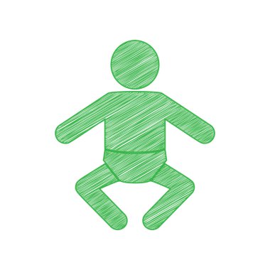 Bebek işareti çizimi. Beyaz arkaplan üzerine katı konturlu yeşil karalama Simgesi.