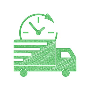 Teslimat tabelası illüstrasyonu. Beyaz arkaplan üzerine katı konturlu yeşil karalama Simgesi.