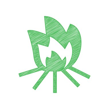 Ateş işareti. Beyaz arkaplan üzerine katı konturlu yeşil karalama Simgesi.