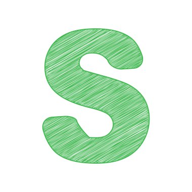 S harfi tasarım şablonu ögesi. Beyaz arkaplan üzerine katı konturlu yeşil karalama Simgesi.