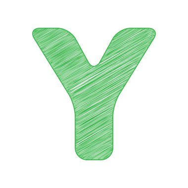 Y harfi tasarım şablonu ögesi. Beyaz arkaplan üzerine katı konturlu yeşil karalama Simgesi.