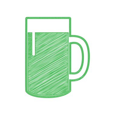 Bira bardağı tabelası. Beyaz arkaplan üzerine katı konturlu yeşil karalama Simgesi.