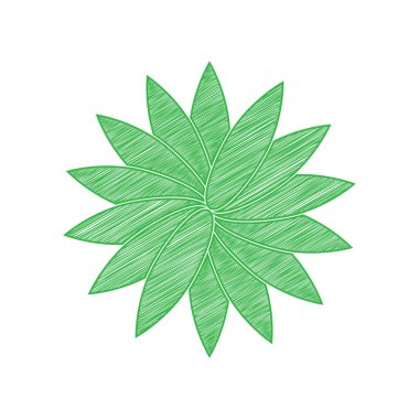 Çiçek işareti. Beyaz arkaplan üzerine katı konturlu yeşil karalama Simgesi.