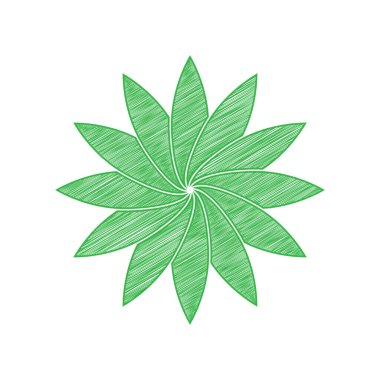 Çiçek işareti. Beyaz arkaplan üzerine katı konturlu yeşil karalama Simgesi.