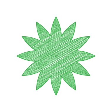 Çiçek işareti. Beyaz arkaplan üzerine katı konturlu yeşil karalama Simgesi.