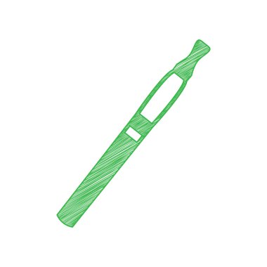 E-sigara işareti. Beyaz arkaplan üzerine katı konturlu yeşil karalama Simgesi.