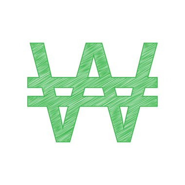 Zafer işareti. Beyaz arkaplan üzerine katı konturlu yeşil karalama Simgesi.