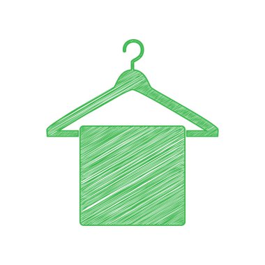 Askıda Havlu tabelası. Beyaz arkaplan üzerine katı konturlu yeşil karalama Simgesi.