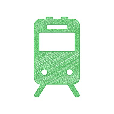 Tren işareti. Beyaz arkaplan üzerine katı konturlu yeşil karalama Simgesi.