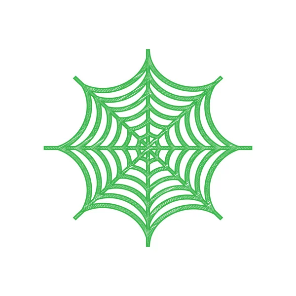 网络图片上的蜘蛛 白色背景上有实心轮廓的绿色笔形图标 — 图库矢量图片