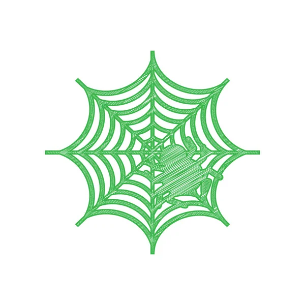 Webイラストのスパイダー 白い背景にしっかりとした輪郭を持つ緑のスクリブルアイコン — ストックベクタ