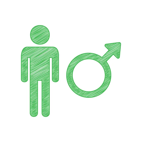 Signo Masculino Ilustración Icono Garabato Verde Con Contorno Sólido Sobre — Vector de stock