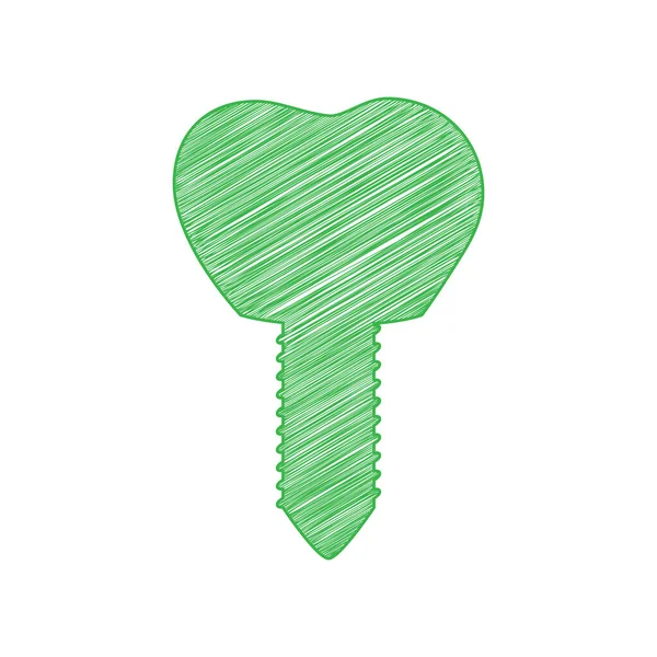 Zeichenillustration Für Zahnimplantate Grünes Kritzelsymbol Mit Fester Kontur Auf Weißem — Stockvektor