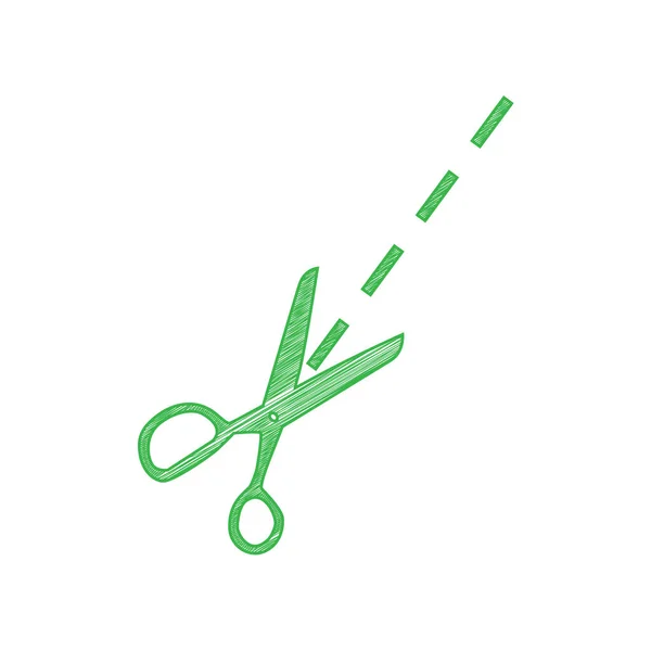 Tijeras Firmar Ilustración Icono Garabato Verde Con Contorno Sólido Sobre — Vector de stock