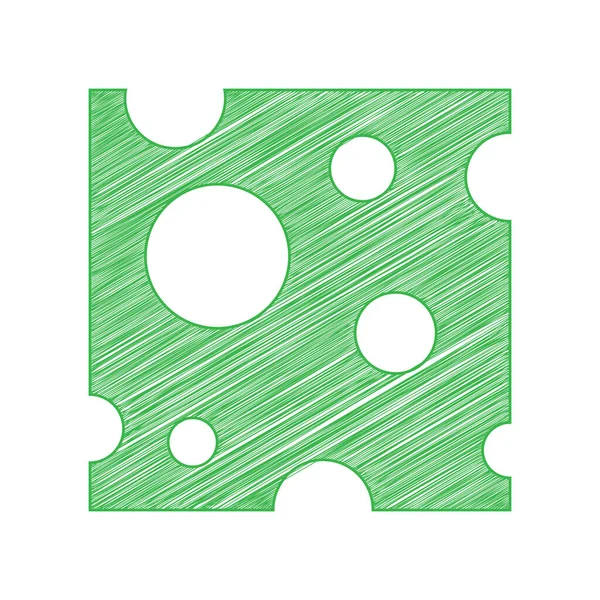 Käsescheiben Zeichen Grünes Kritzelsymbol Mit Fester Kontur Auf Weißem Hintergrund — Stockvektor