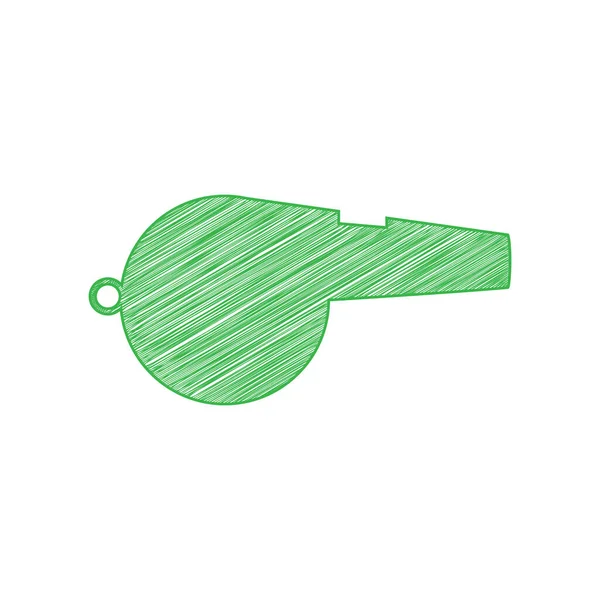 Σφυρίχτρα Green Scribble Εικονίδιο Συμπαγές Περίγραμμα Λευκό Φόντο — Διανυσματικό Αρχείο