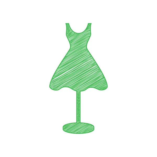 Manichino Con Cartello Del Vestito Icona Scarabocchiare Verde Con Contorno — Vettoriale Stock