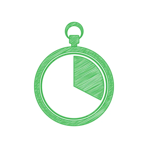 Seconds Minutes Stopwatch Sign Green Scribble Icon Solid Contour White — Stock Vector