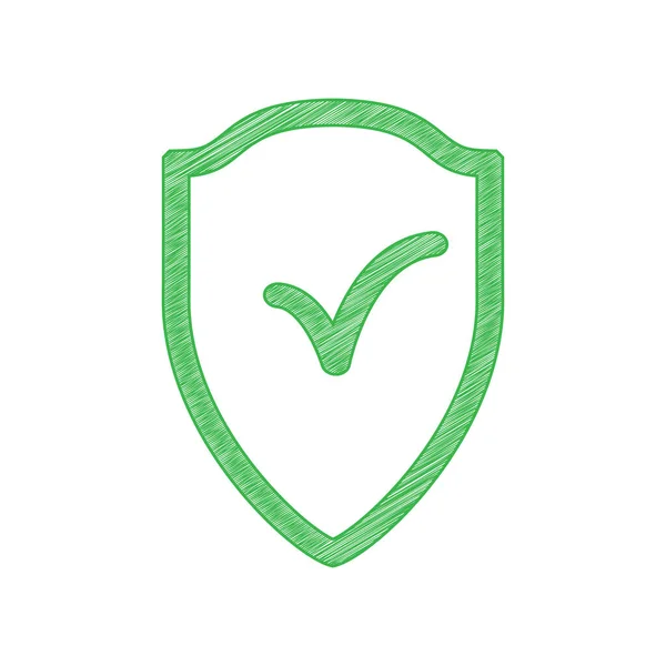 Signe Bouclier Comme Symbole Protection Assurance Icône Gribouillage Verte Avec — Image vectorielle