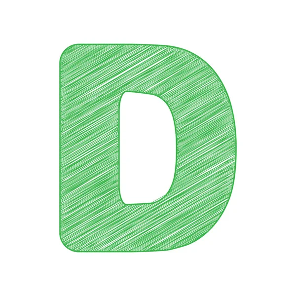 文字Dの記号デザインテンプレート要素 白い背景にしっかりとした輪郭を持つ緑のスクリブルアイコン — ストックベクタ