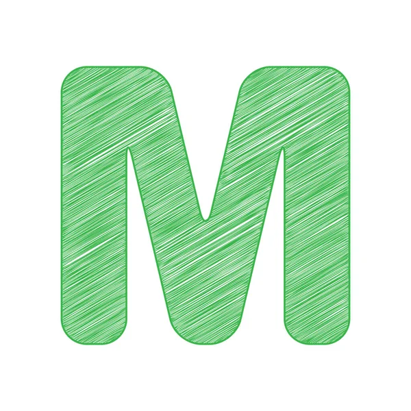 文字Mの記号デザインテンプレート要素 白い背景にしっかりとした輪郭を持つ緑のスクリブルアイコン — ストックベクタ