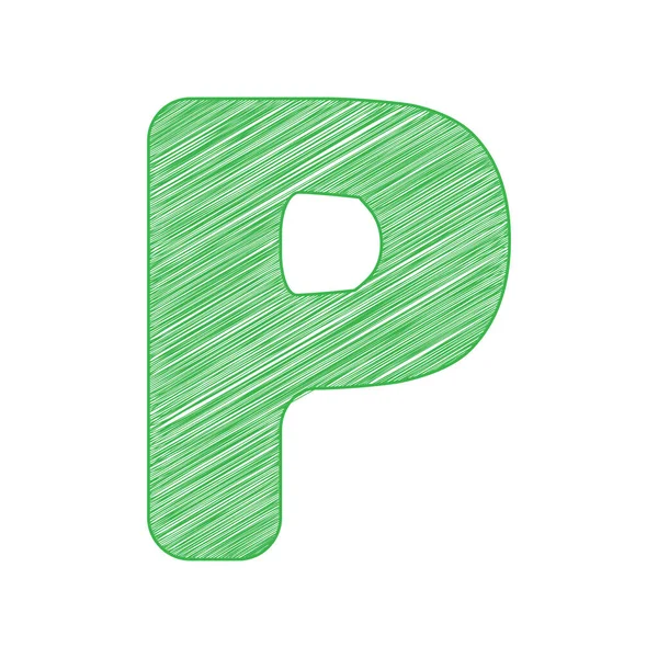 文字Pの記号デザインテンプレート要素 白い背景にしっかりとした輪郭を持つ緑のスクリブルアイコン — ストックベクタ