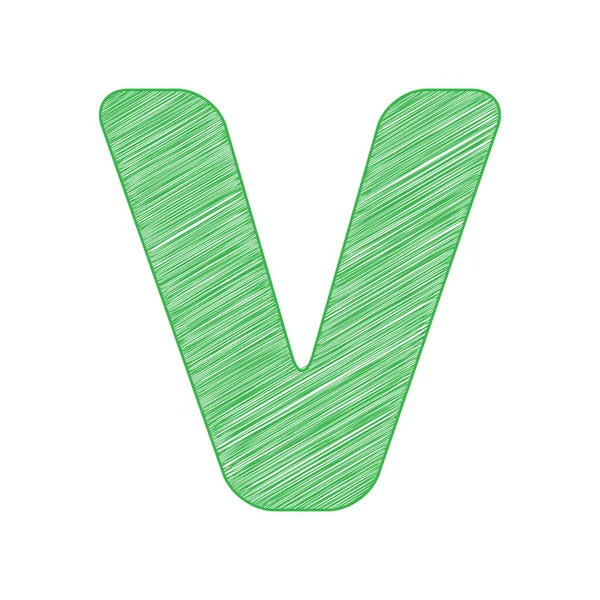 文字Vの記号デザインテンプレート要素 白い背景にしっかりとした輪郭を持つ緑のスクリブルアイコン — ストックベクタ