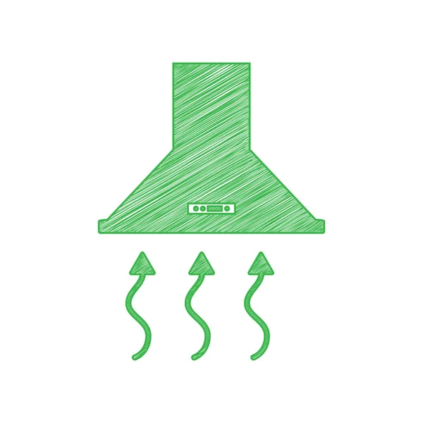 排気フード フードの範囲だ キッチン換気標識 白い背景にしっかりとした輪郭を持つ緑のスクリブルアイコン — ストックベクタ